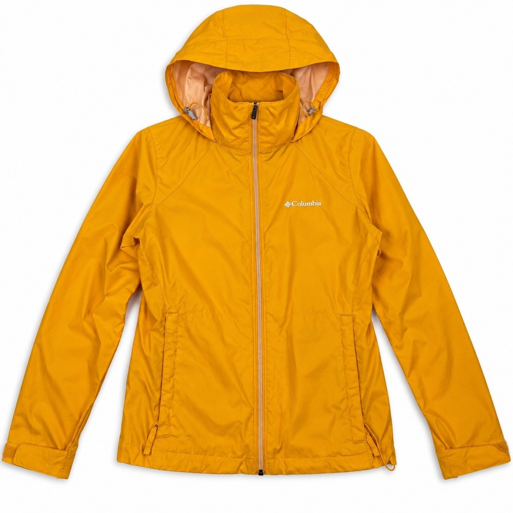 Columbia Windbreaker Jacket Womens XS Yellow Hooded Full Zip Lightweight Mesh
